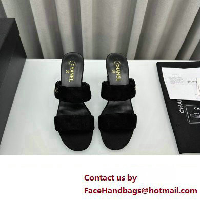 Chanel Kid Suede & Imitation Pearls Mules G45685 Black 2024